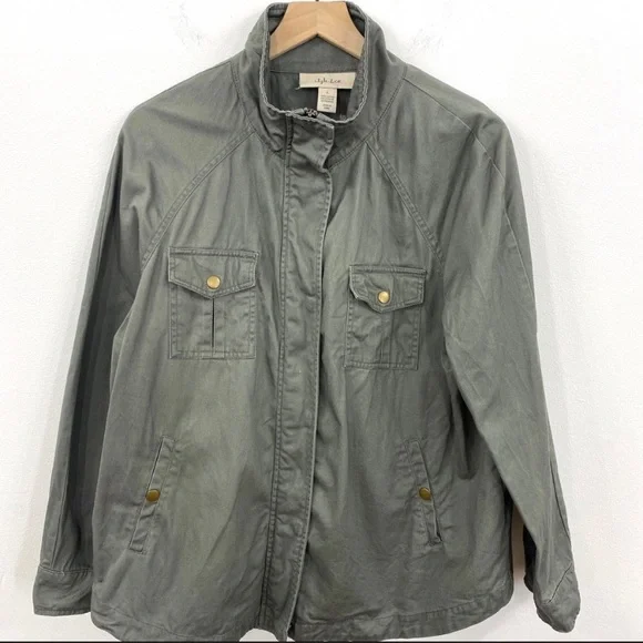 Style & Co Floral Embroidered Army Green Jacket - Picture 4 of 8